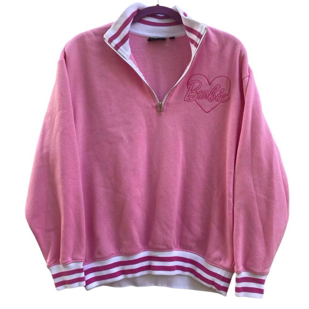 Barbie Quarter Zip Pink Top Sz M